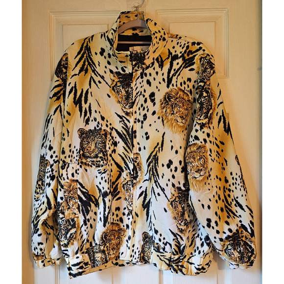Vtg Rare Rainbow Animal Print Lion Tiger Zip Jacket Retro Streetwear One Size - Picture 1 of 10